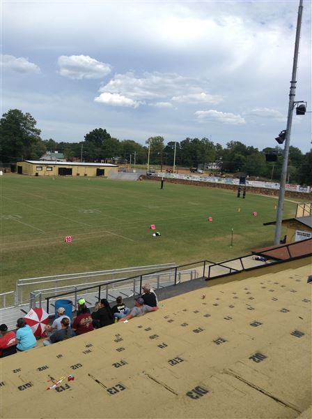 Broken Bow Memorial Stadium (Savage Stadium) - Old rock stadium surrounds old dirt style football field. (9/2/2019 - Credits: Charity O'Donnell)