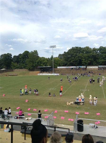 Broken Bow Memorial Stadium (Savage Stadium) - Old rock stadium surrounds old dirt style football field. (9/2/2019 - Credits: Charity O'Donnell)